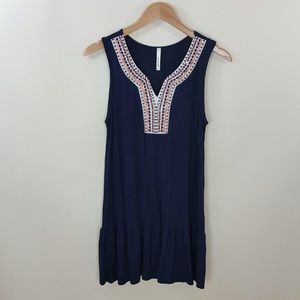 COPY - Embroidered v neck rayon dress with ruffle…